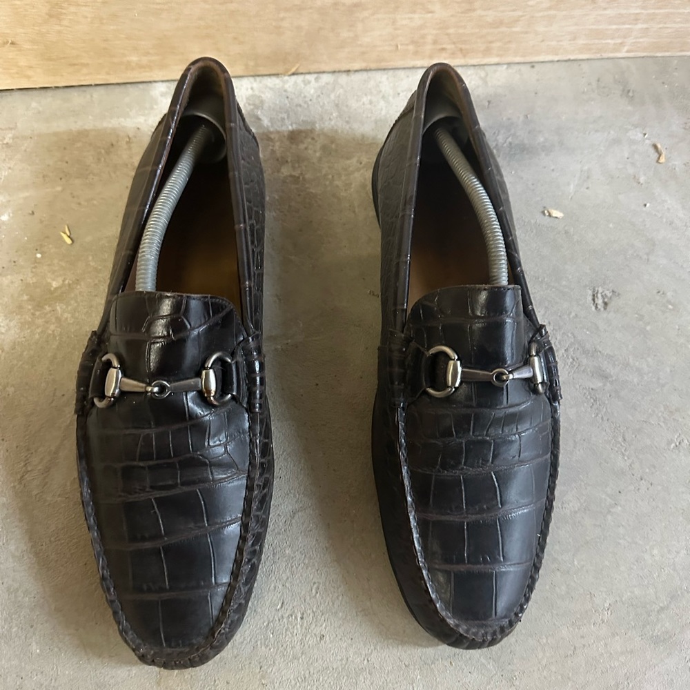 Peter Millar Mens Croc Embossed Horsebit Driving Moccasins Loafers